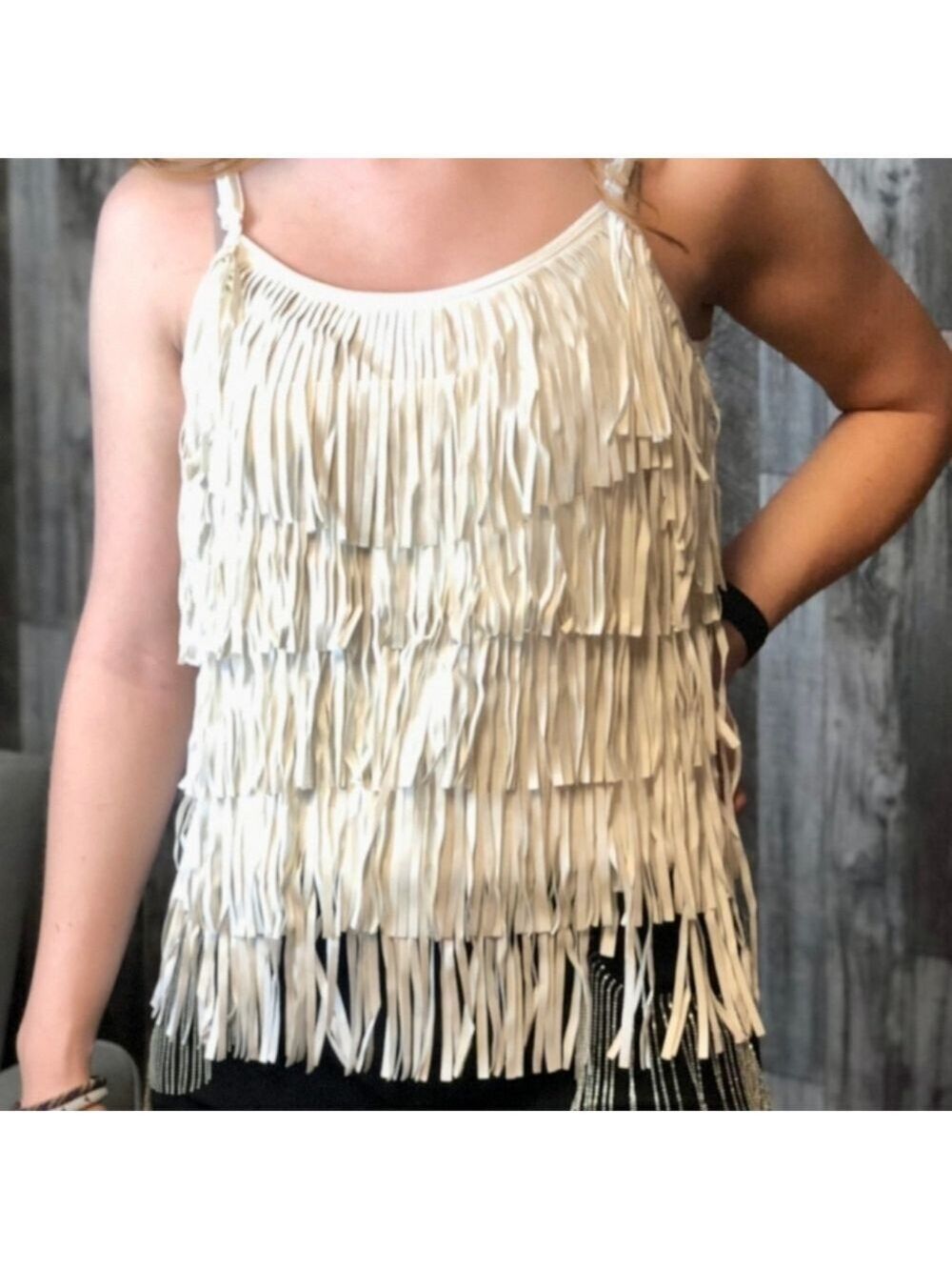 Western White Fringe Layered Women's Top XL